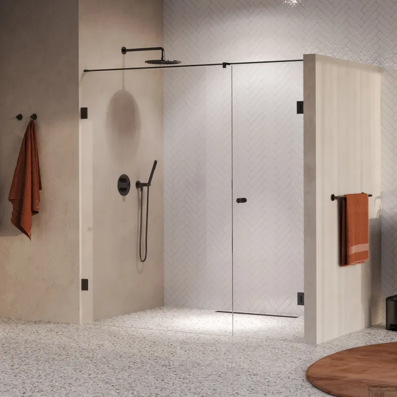 Voordeelprijs BRAUER Void Carving nisdeur 2-delig helder glas 200x200 omkeerbaar met draaideur 70 aan muur incl. glascoating PVD gunmetal geborsteld