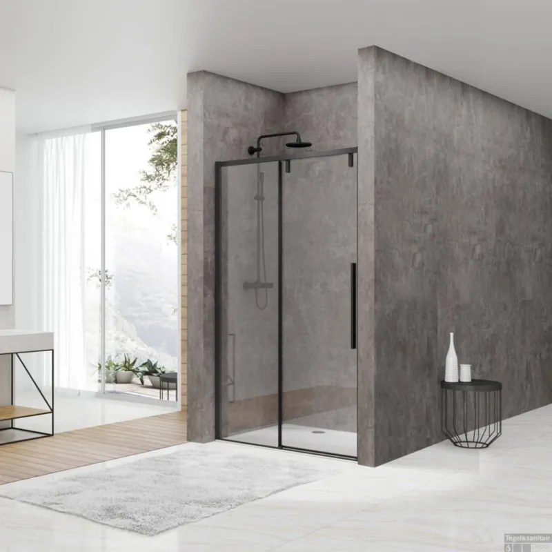 Nisdeur Van Rijn ST06 Schuifdeur Met Vaste Wand 160x200 cm 8 mm Soft Close Zwart Uitverkoop