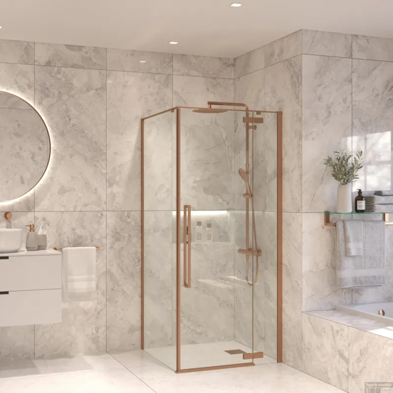 Douchecabine Sanivo Vigo Met Vast Paneel Helder Glas Met Montagesets Geborsteld Brons Gecertificeerd