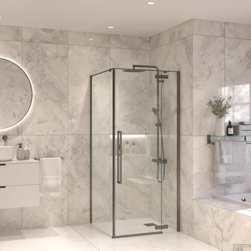 Douchecabine Sanivo Vigo Met Vast Paneel Helder Glas Met Montagesets Gunmetal Beste Prijs