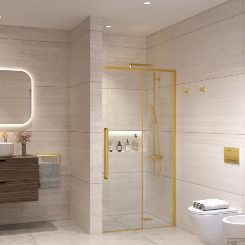 Veilige Betaling Nisdeur Sanivo Nova Soft Close 150x200 cm Geborsteld Messing Goud Helder Nano 8 mm