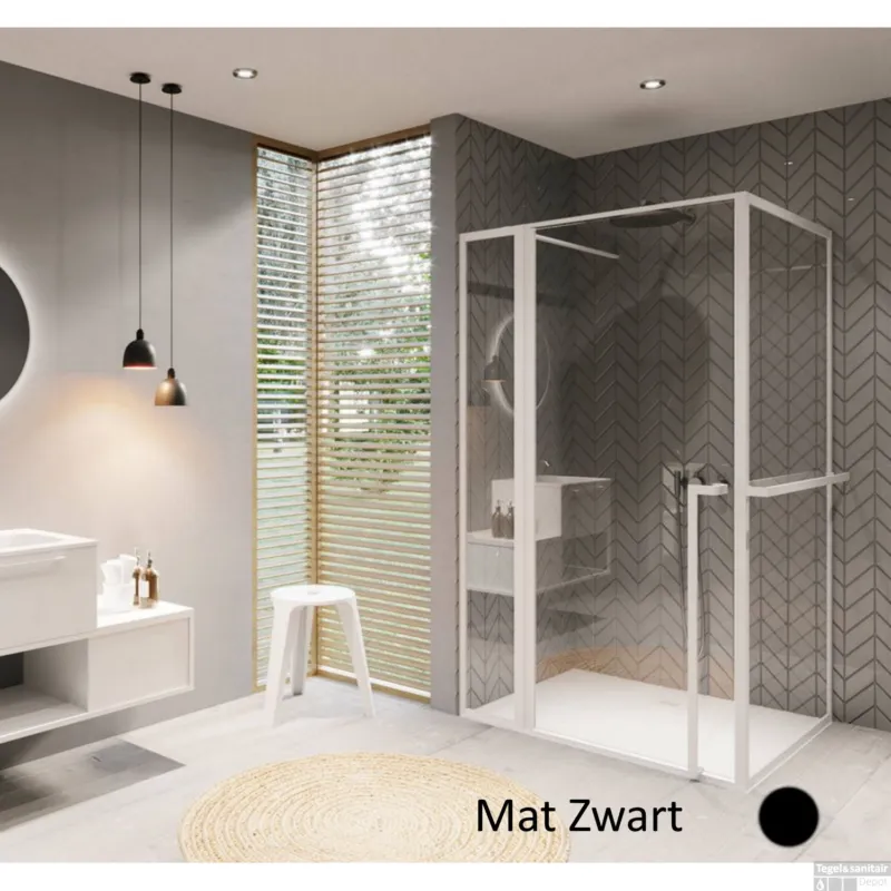 Aanbieding Douchecabine Riho Lucid XL GD203 Omkeerbaar Verstelbaar Aluminium 200x110x80 cm Mat Zwart