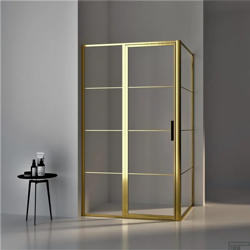 BWS Douchecabine Frame 120x90 cm 8 mm NANO Glas Geborsteld Messing Goud Beperkt Aanbod