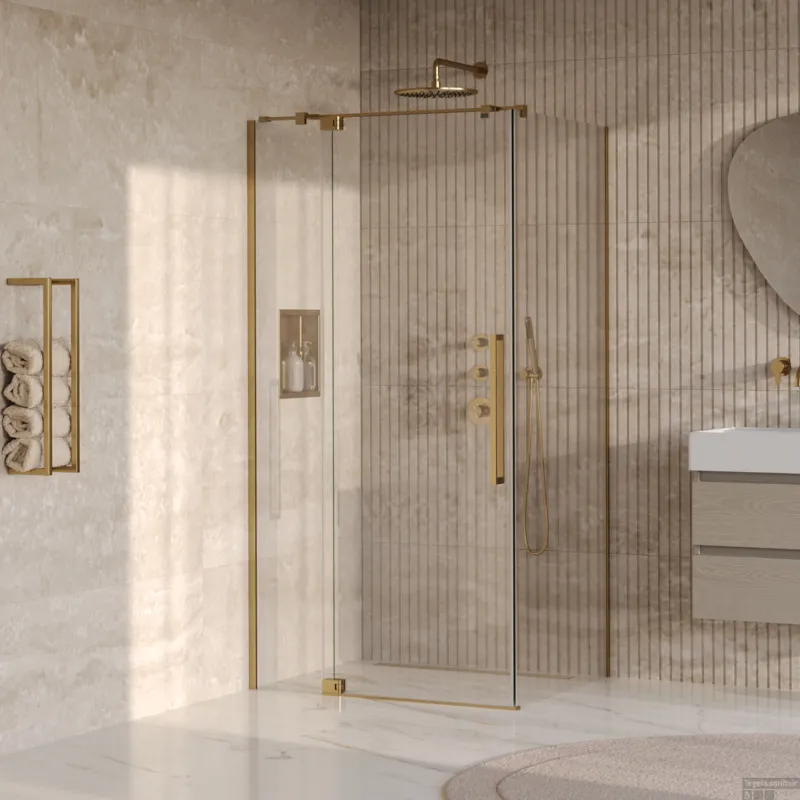 Beste Prijs BRAUER Stellar douchecabine met draaideur helder glas 100x80x200 omkeerbaar incl. glascoating PVD goud geborsteld