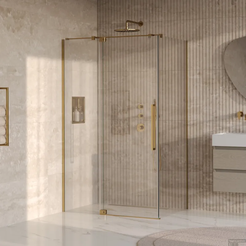 Shop Nu BRAUER Stellar douchecabine met draaideur helder glas 120x80x200 omkeerbaar incl. glascoating PVD goud geborsteld