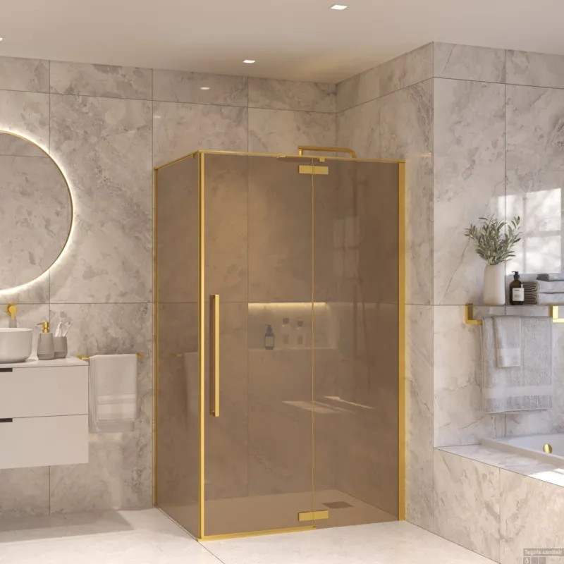 Snelle Levering Douchecabine Sanivo Vigo Met Vast Paneel Champagne Glas Met Montagesets Geborsteld Messing Goud