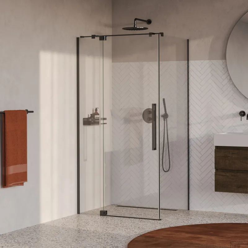 Voordeelprijs BRAUER Stellar douchecabine met draaideur helder glas 100x90x200 omkeerbaar incl. glascoating PVD gunmetal geborsteld