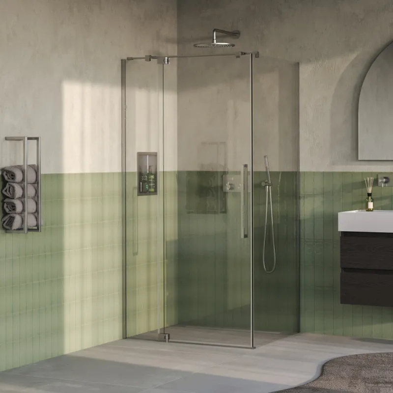 Actieprijs BRAUER Stellar douchecabine met draaideur helder glas 100x90x200 omkeerbaar incl. glascoating PVD RVS-kleurig geborsteld