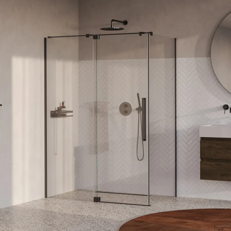 Aanbieding BRAUER Stellar douchecabine met draaideur helder glas 140x100x200 omkeerbaar incl. glascoating PVD gunmetal geborsteld