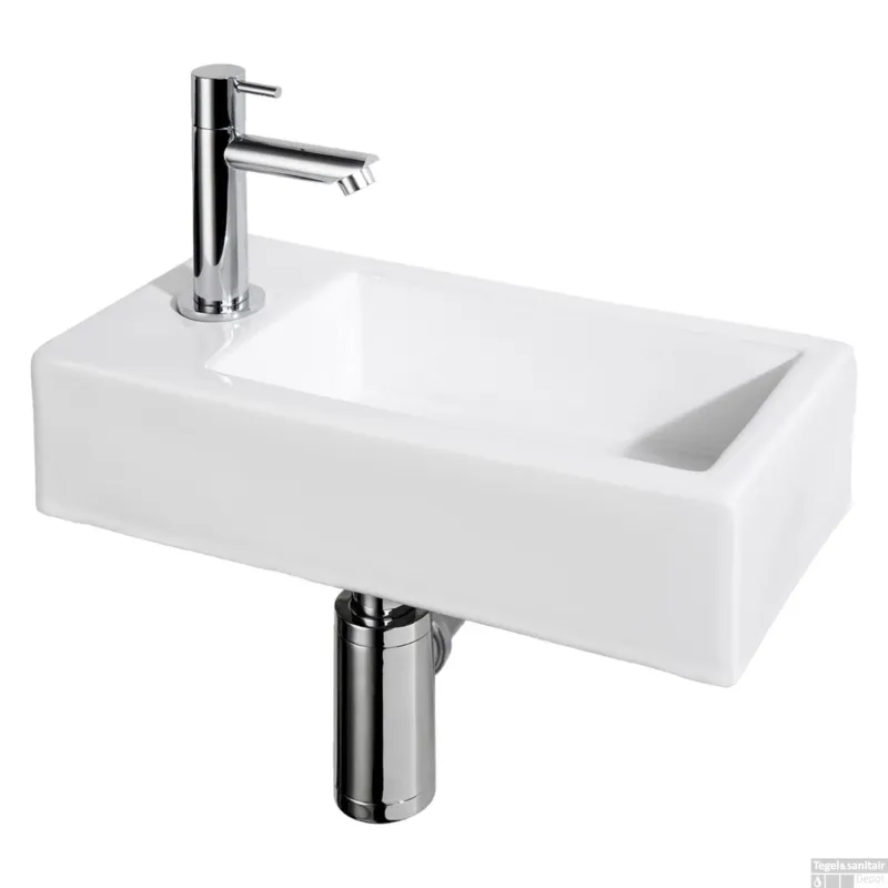 Fonteinset Differnz Helios Links 37.5x18.5x9.5 cm Keramiek Wit (inclusief kraan sifon en afvoer) Direct Verzonden