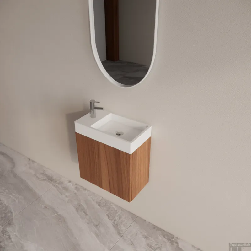Weekendaanbieding Fontein set BWS Riga Walnoot Met Arion Fontein Wit
