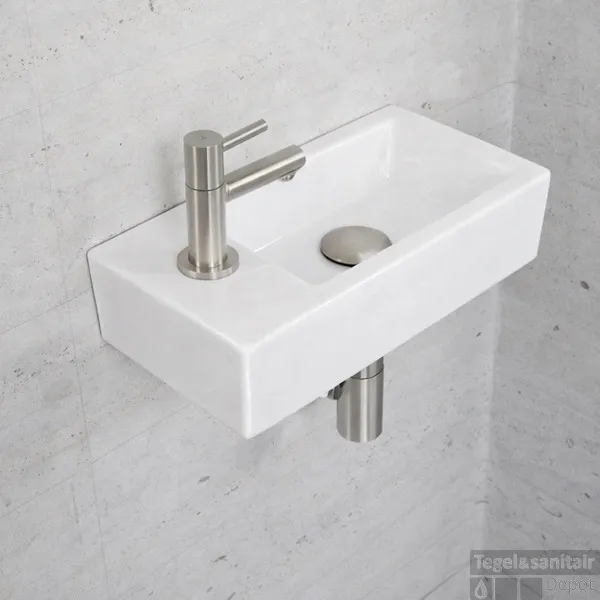 Fonteinset Glans Wit Wiesbaden Color RVS (kraangat links) Superprijs