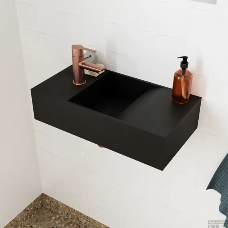 Fontein Salenzi Arro 50x26 cm Mat Zwart Links OP = OP Nu Kopen
