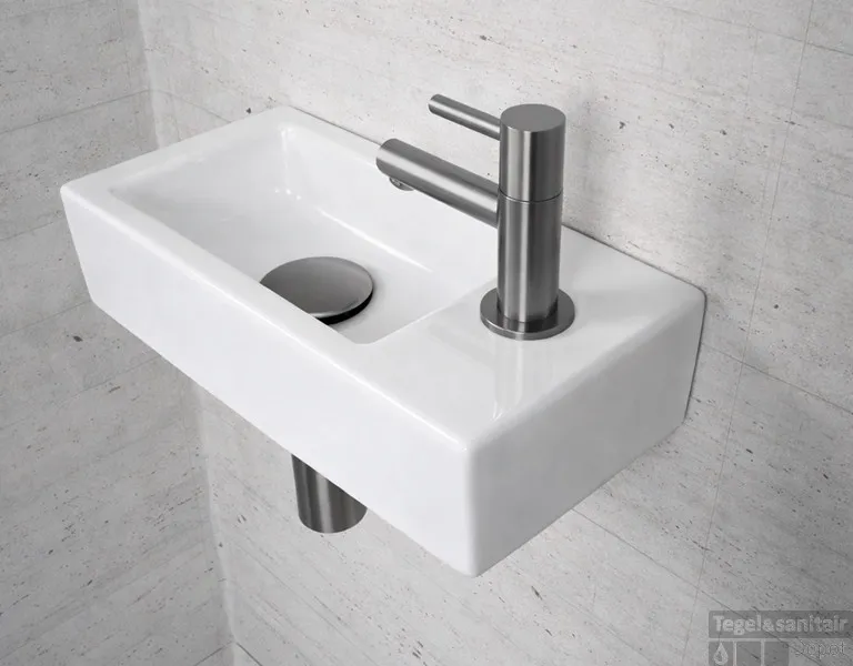Fonteinset Glans Wit Wiesbaden Color Gunmetal (kraangat rechts) Beperkte Voorraad
