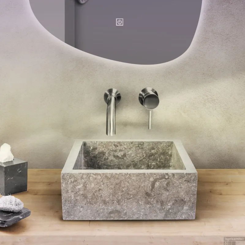 Nieuw Waskom BWS Stone Vierkant 40x40x15 cm Gepolijst Natuursteen Grijs