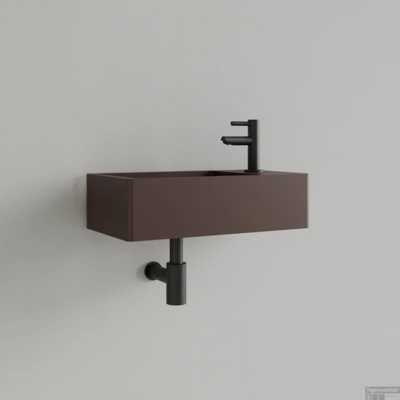 Meest Verkocht Fontein Gliss Design Freya Solid Marble 40x22x10 cm Met Kraangat Rechts Mat Choco Bruin