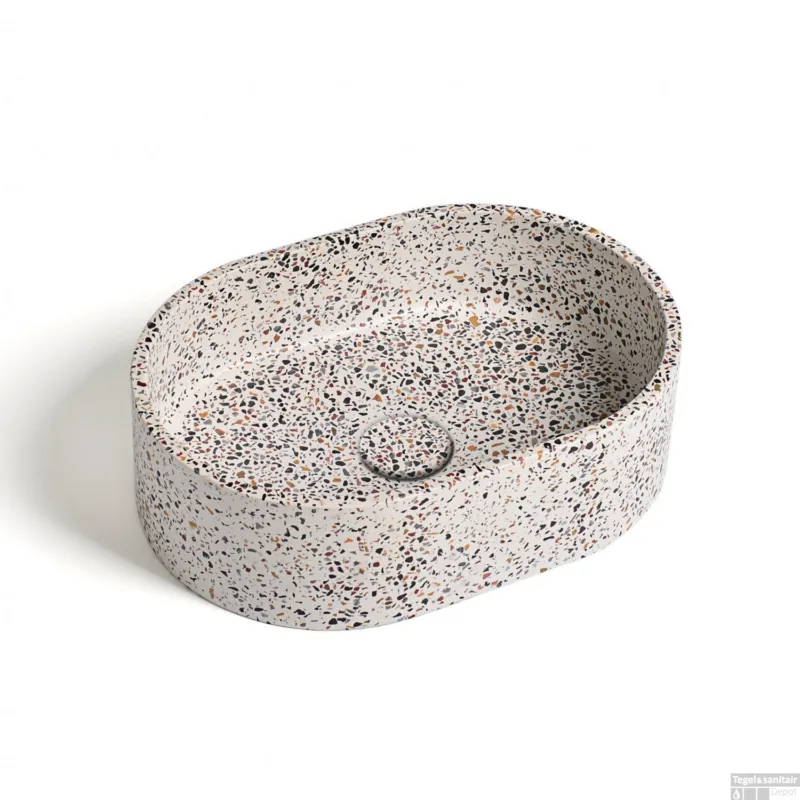 Waskom Ideavit Idea.Rock 40x28x12 cm Ovaal Terrazzo Wit Uitverkoop