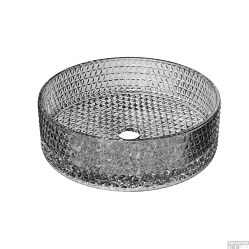 Waskom Riho Glamour Rond 35.5 cm Ruitpatroon Smoke Glass Express Levering