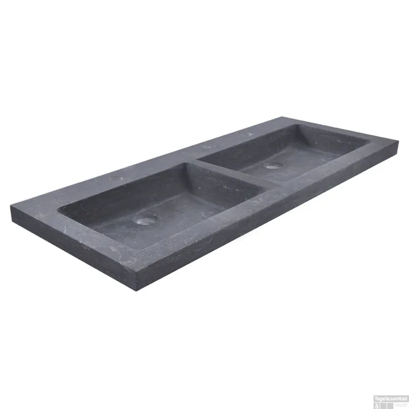 Premium BWS Wastafel Dubbel Hardsteen 120x46x5 cm 2 Kraangaten Mat Zwart