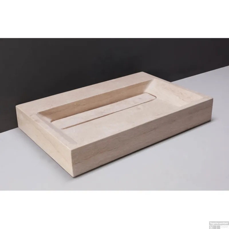 Wastafel Forzalaqua Bellezza Travertin Gezoet 60x40x9 cm Zonder Kraangat Betrouwbaar