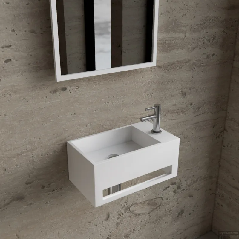 Bestseller Fonteinset BWS Solid Surface Met Handdoekhouder Rechts Mat Wit Chroom