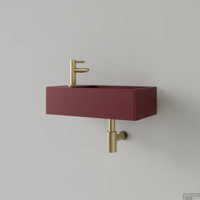 Tijdelijk Beschikbaar Fontein Gliss Design Freya Solid Marble 40x22x10 cm Met Kraangat Links Mat Wijn Rood