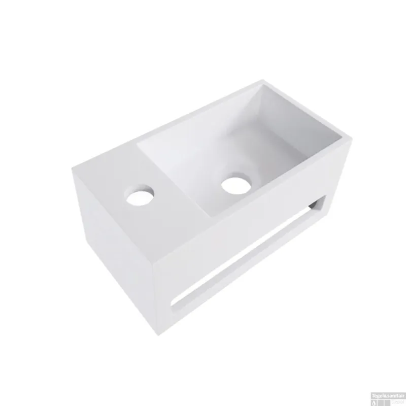 Fontein met Handdoekhouder Wiesbaden Solid Surface (kraangat links) 35.6x20.3x15.9 cm Mat Wit Favoriet