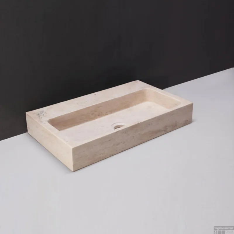 Korting Wastafel Forzalaqua Taranto Travertin Gezoet Zonder Kraangat Beige 50x30x8 cm
