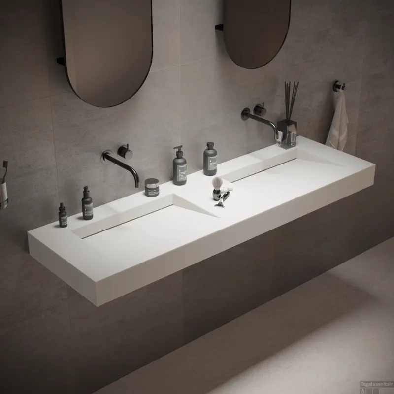 Direct Beschikbaar Wastafel Dubbel Ideavit Solidsquare 150x46x10 cm Solid Surface Mat Wit