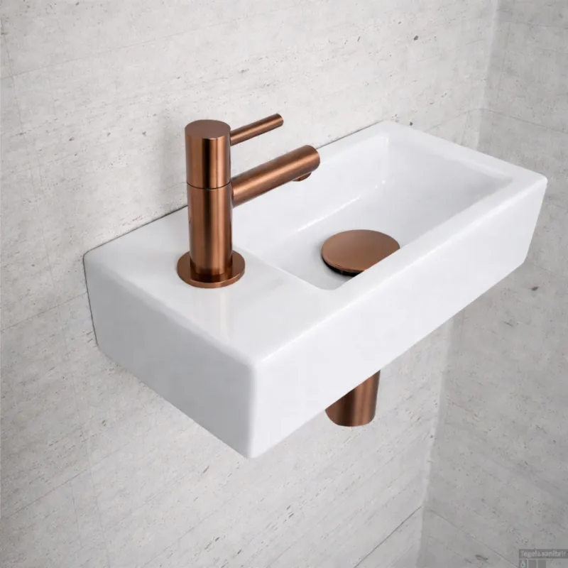 Fonteinset Glans Wit Wiesbaden Color Brons Koper (kraangat links) Dagaanbieding