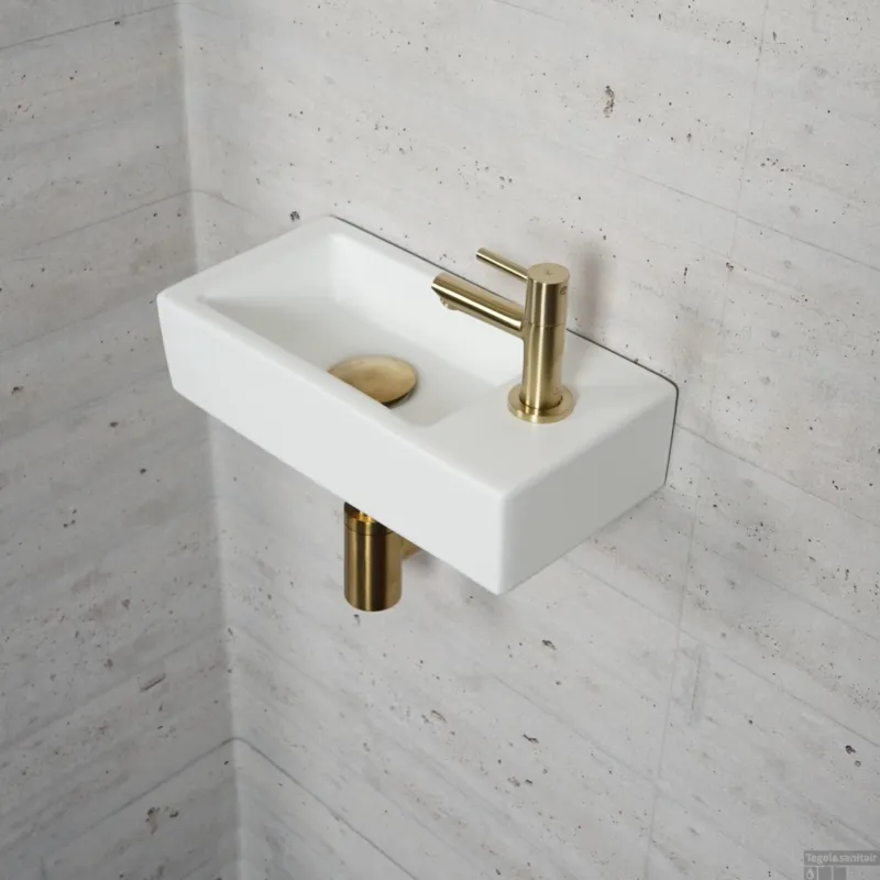 Lage Kosten Fonteinset Mat Wit Wiesbaden Color Messing Goud (kraangat rechts)