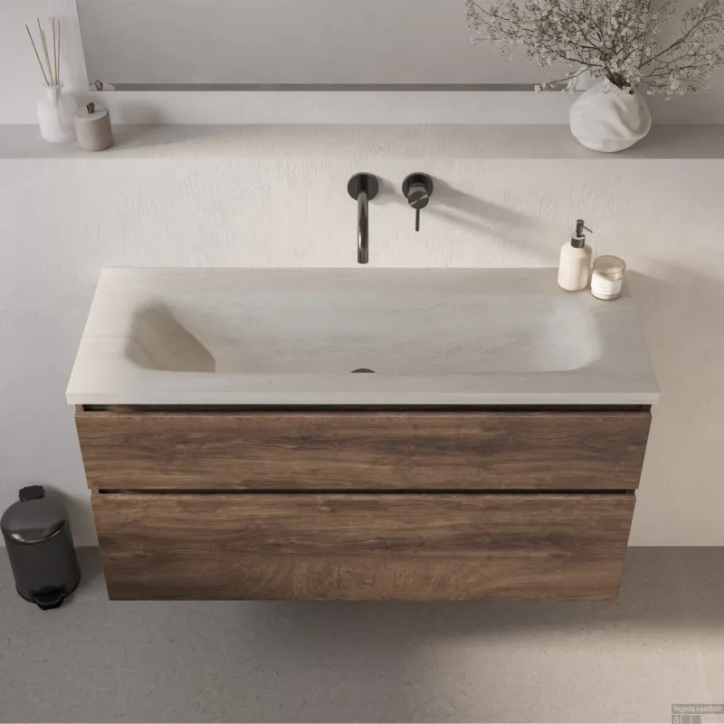 BRAUER Dune Medium wastafel 120 cm met 1 wasbak en 0 kraangaten Sintered Stone Ivory Travertin Voordeelprijs