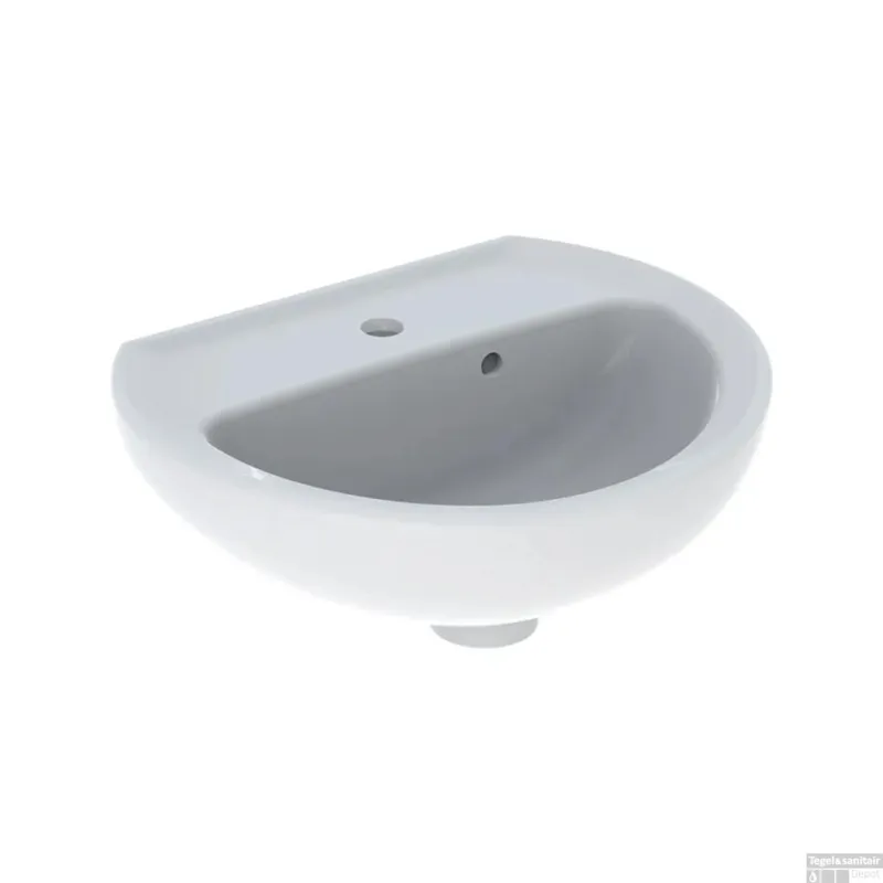 Fontein Geberit Bastia 40x33 cm Rond met Kraangat met Asymetrische Overloop Glans Wit Hoge Kwaliteit