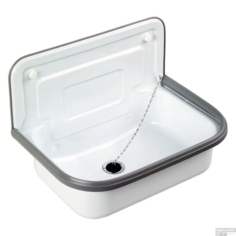 Goedkoop Uitstortgootsteen Differnz 50x33cm met Afvoerstop Wit