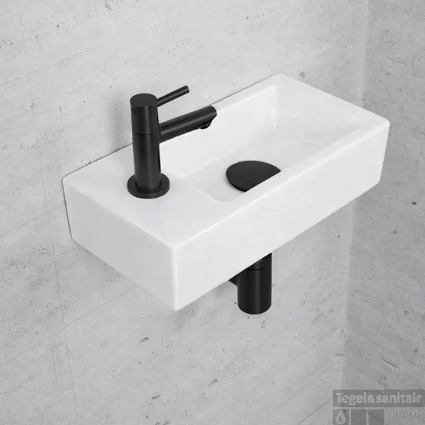 Fonteinset Glans Wit Wiesbaden Color Mat Zwart (kraangat links) Lage Kosten