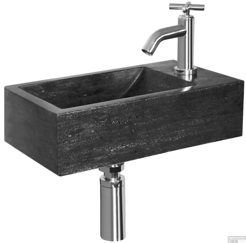 Wiesbaden Fonteinset Matera Natuursteen 40x23x10.5cm Rechts Chroom Veilige Betaling