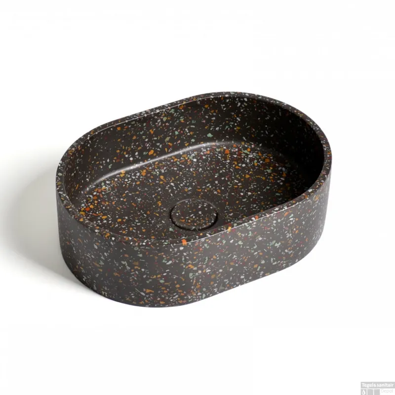 Waskom Ideavit Idea.Rock 40x28x12 cm Ovaal Terrazzo Zwart Rechtstreeks Van De Fabrikant