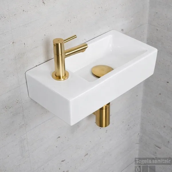 Fabrieksprijs Fonteinset Glans Wit Wiesbaden Color Goud (kraangat rechts)