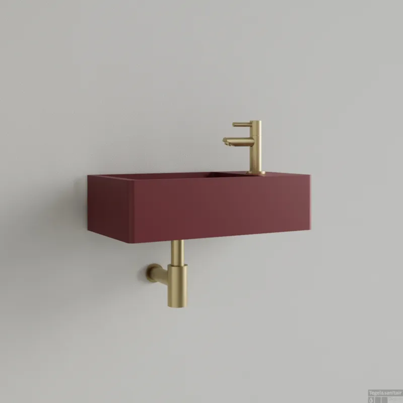 Goedkoop Fontein Gliss Design Freya Solid Marble 40x22x10 cm Met Kraangat Rechts Mat Wijn Rood