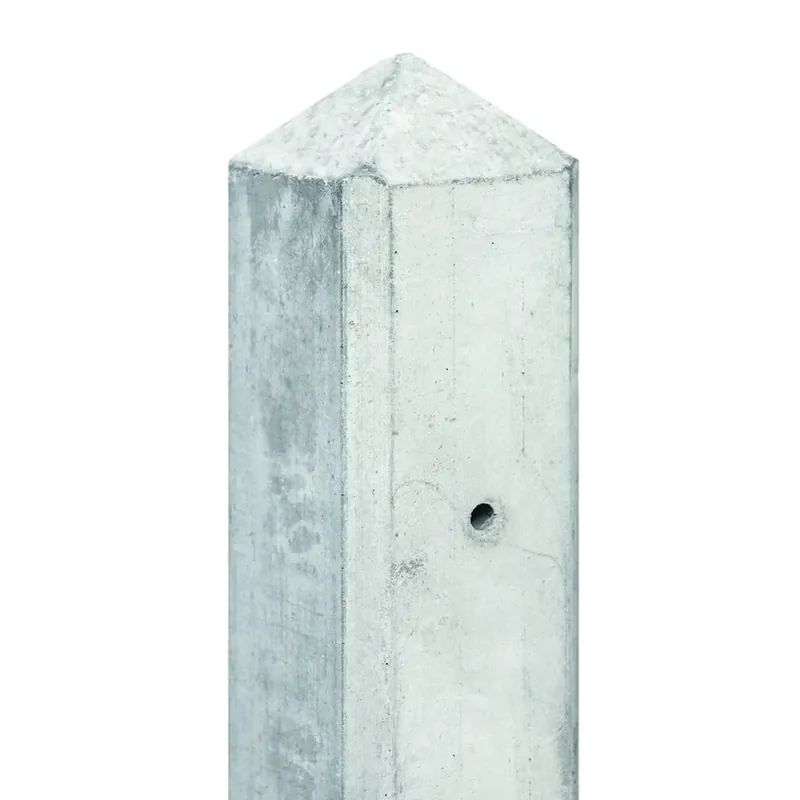 Betonpaal met diamantkop voor 2 motiefplaten | Hout beton schutting systeem | Wit / Grijs - Bevestigingsset geel verzinkt tbv 10x10cm betonpaal Premium