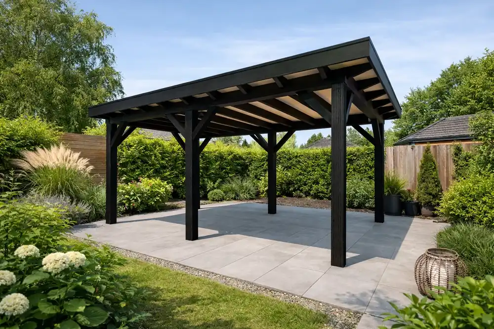 Nu Kopen Douglas Overkapping 500x250 cm / 5x2,5 m Materialenpakket | Robuust | Zwart Geïmpregneerd - Basis materiaalpakket Robuust 500 x 250