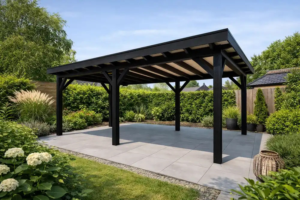Meest Verkocht Douglas Overkapping 600x300 cm / 6x3 m | Materialenpakket | Robuust | Zwart Geïmpregneerd - Basis materiaalpakket Robuust 600 x 300