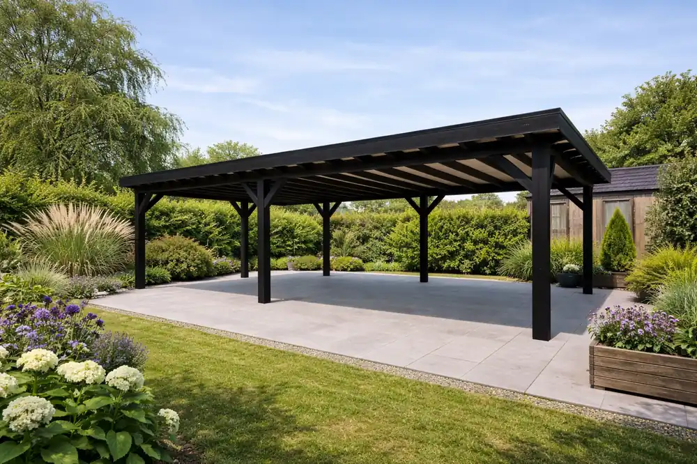 Beperkt Aanbod Douglas Overkapping 800x350 cm / 8x3,5 m | Materialenpakket | Robuust | Zwart Geïmpregneerd - Basis materiaalpakket Robuust800 x 350