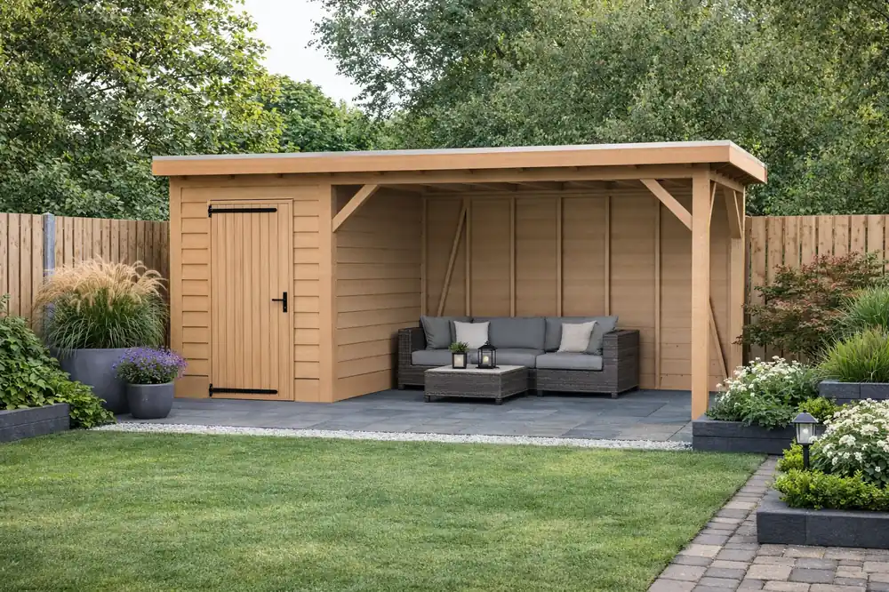 Douglas Overkapping Met Schuur 500x350 cm | 5x3,5 m Bouwpakket | Robuust - Materiaalpakket met Schuur Robuust 500 x 350 Nu Kopen