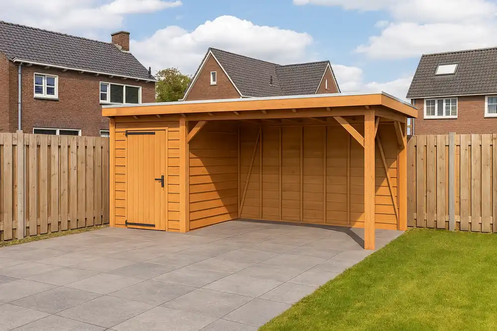 Douglas Overkapping Met Schuur 600x300 cm | 6x3 m Bouwpakket | Robuust - Materiaalpakket met Schuur Robuust 600 x 300 Shop Nu