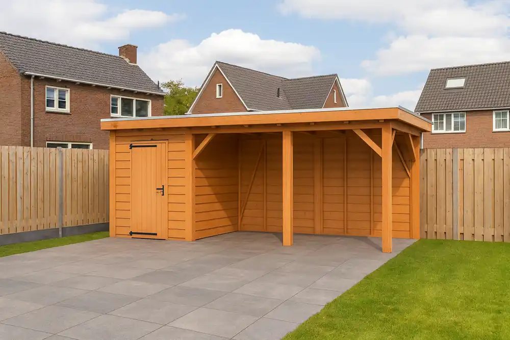 Douglas Overkapping Met Schuur 700x300 cm | 7x3 m Bouwpakket | Robuust - Materiaalpakket met Schuur Robuust 700 x 300 Op = Op