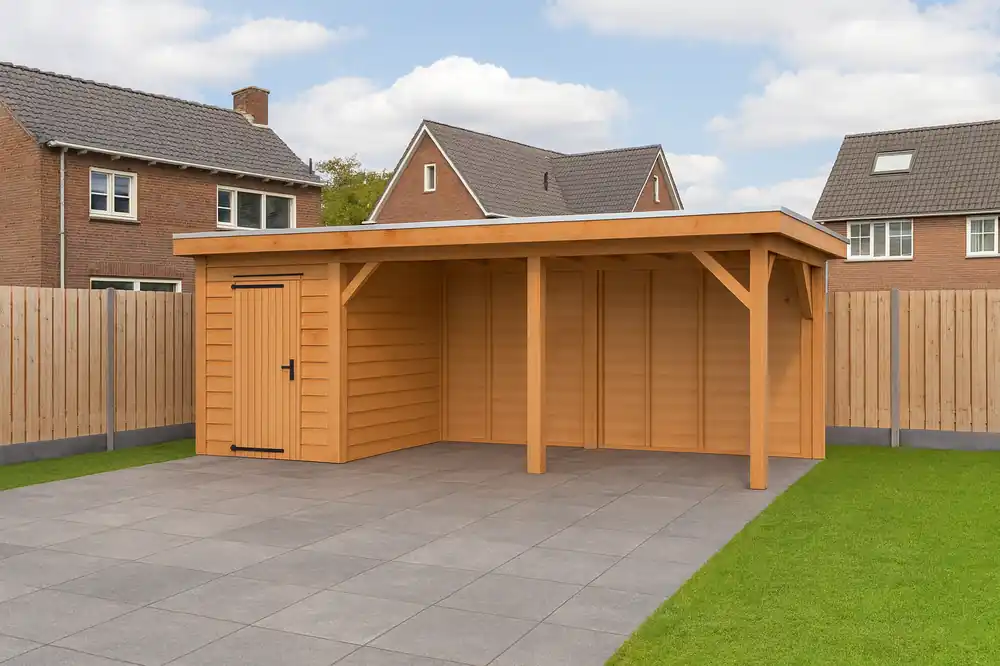 Douglas Overkapping Met Schuur 800x350 cm | 8x3,5 m Bouwpakket | Robuus - Materiaalpakket met Schuur Robuust 800 x 350 Superprijs