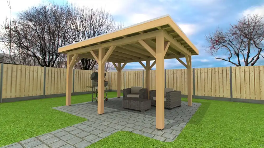 Beste Prijs Douglas Overkapping 500x400 cm / 5x4 m | Bouwpakket | Robuust - Zijwand Dubbel Bekleed Onbehandeld