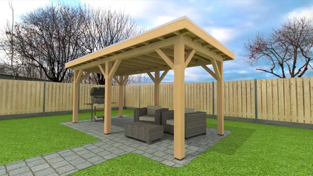 Beste Prijs Douglas Overkapping 600x350 cm / 6x3,5 m | Bouwpakket | Robuust - Zijwand Dubbel Bekleed Zwart Gespoten