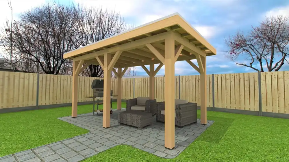 Op = Op Douglas Overkapping 500x250 cm / 5x2,5 m Bouwpakket | Robuust - Zijwand Dubbel Bekleed Zwart Gespoten